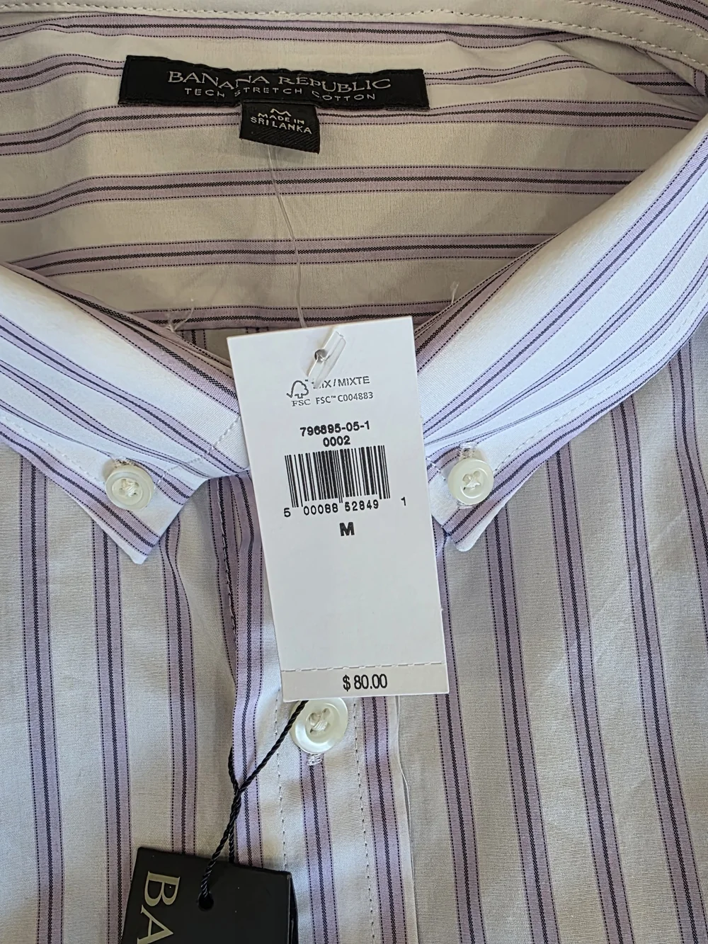 Banana Republic Men’s White Shirt with Purple Stripes
